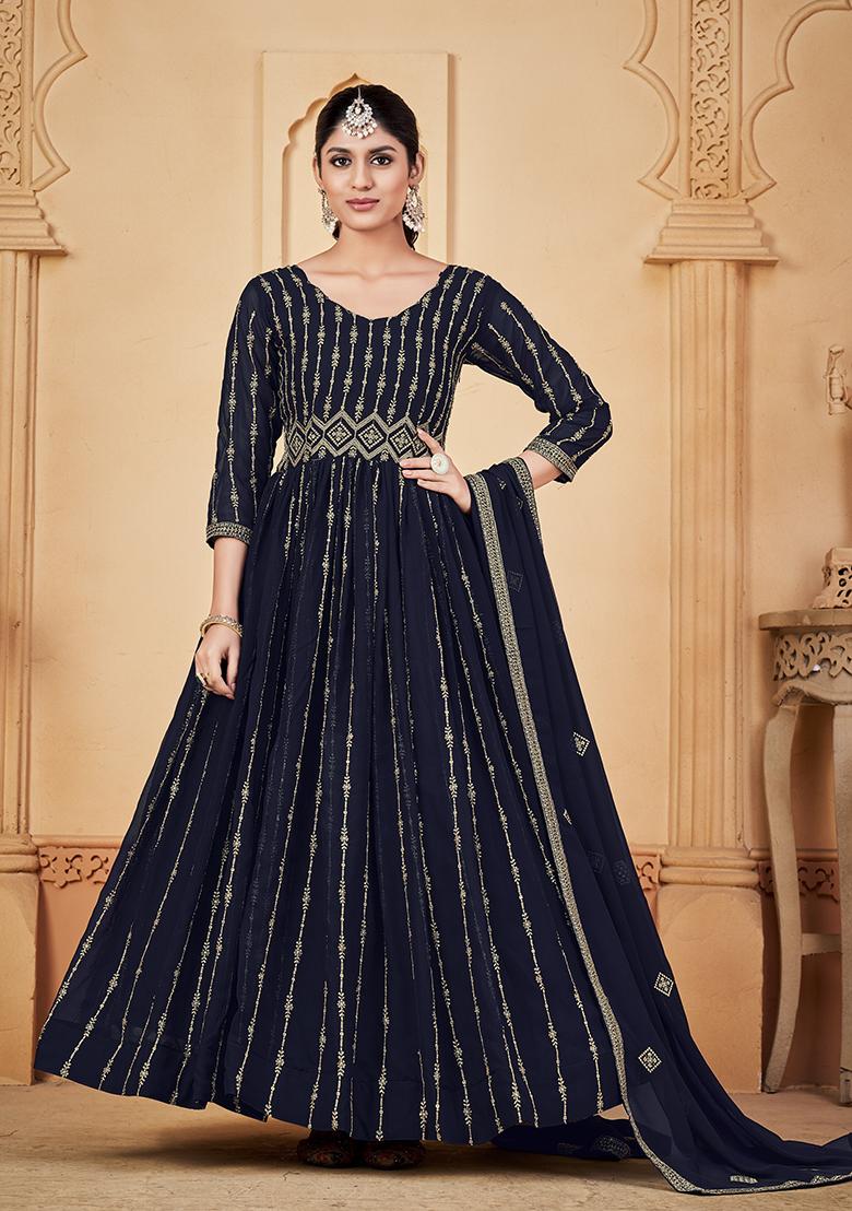 Blue Georgette Embroidered Anarkali Set With Dupptta