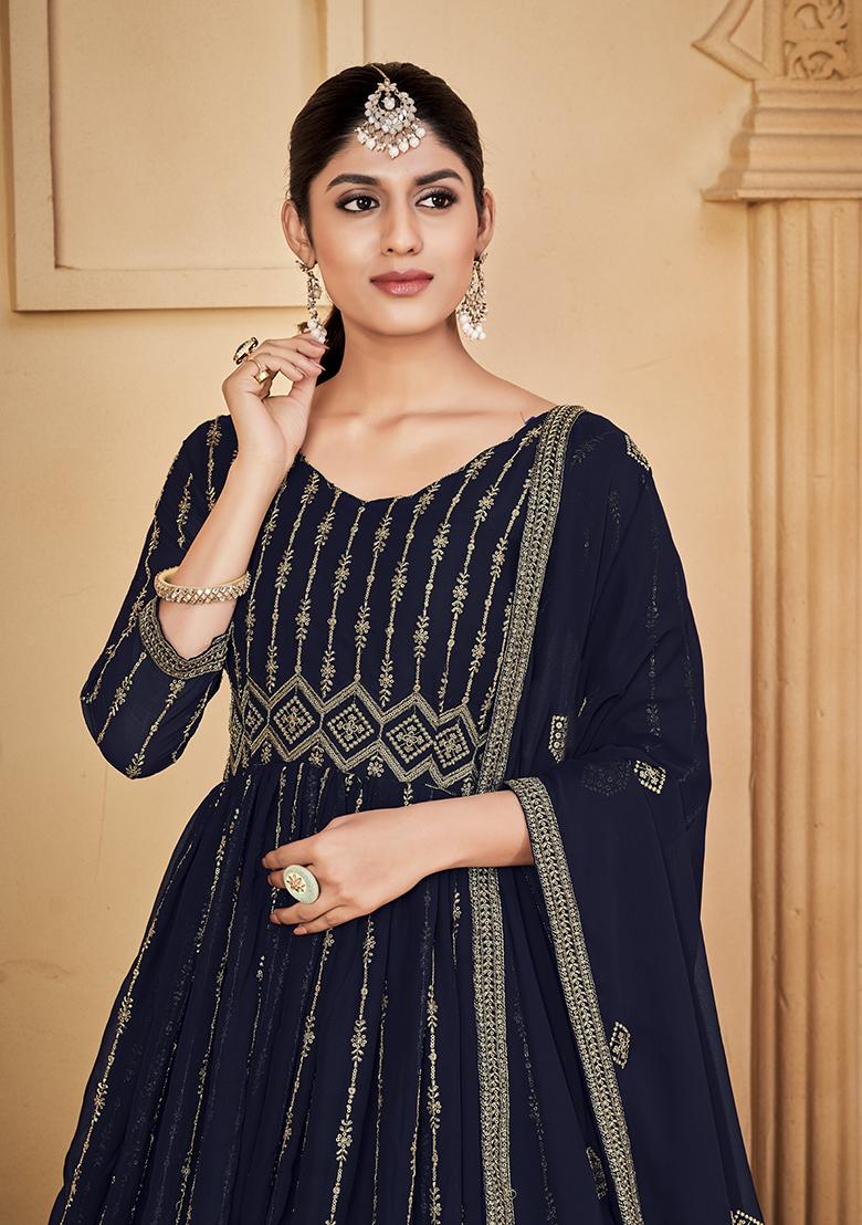 Blue Georgette Embroidered Anarkali Set With Dupptta