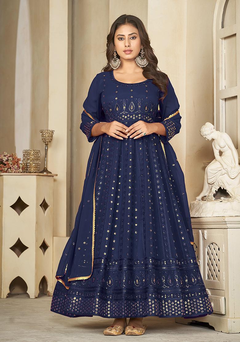 Blue Georgette Embroidered Anarkali Set With Dupptta