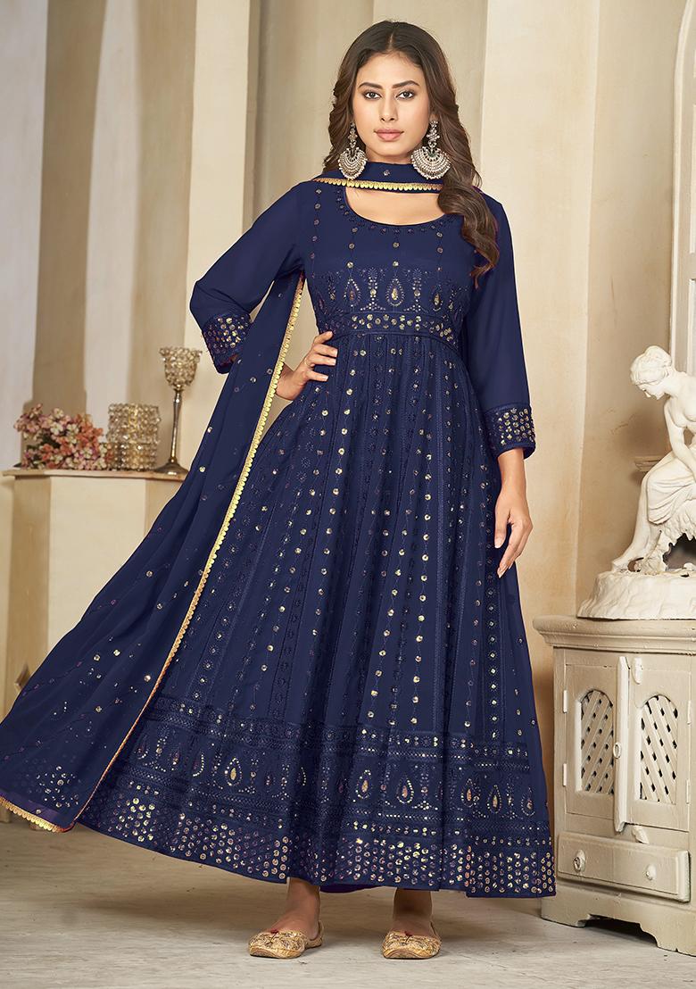 Blue Georgette Embroidered Anarkali Set With Dupptta