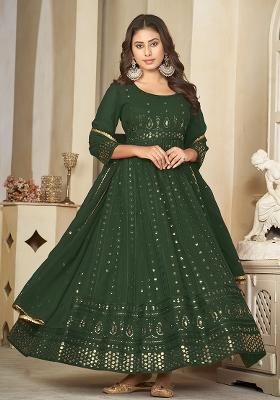 Green Georgette Embroidered Anarkali Set With Dupptta