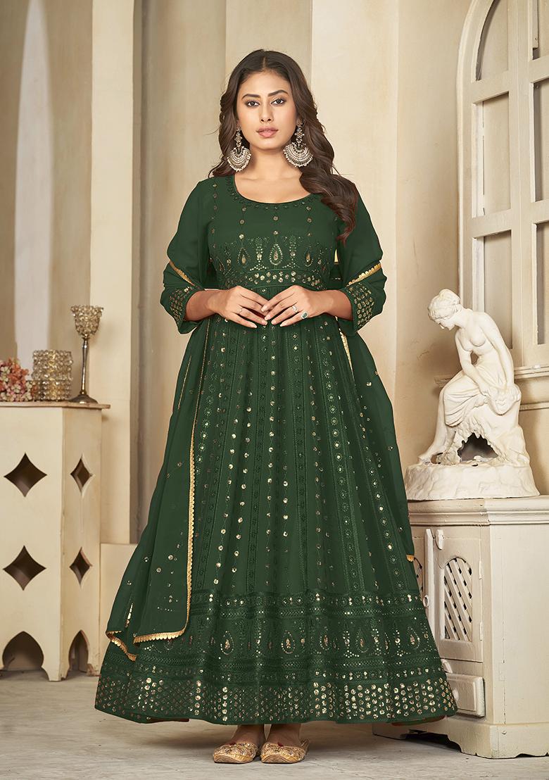 Green Georgette Embroidered Anarkali Set With Dupptta