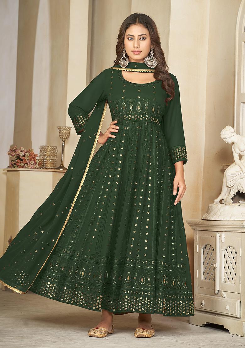 Green Georgette Embroidered Anarkali Set With Dupptta