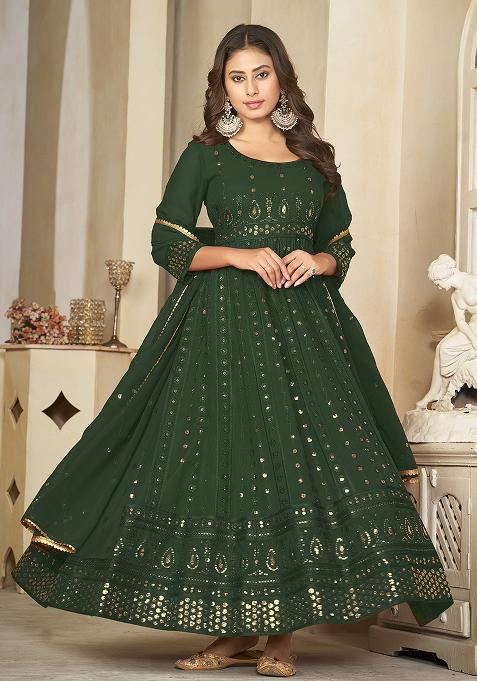 Green Georgette Embroidered Anarkali Set With Dupptta