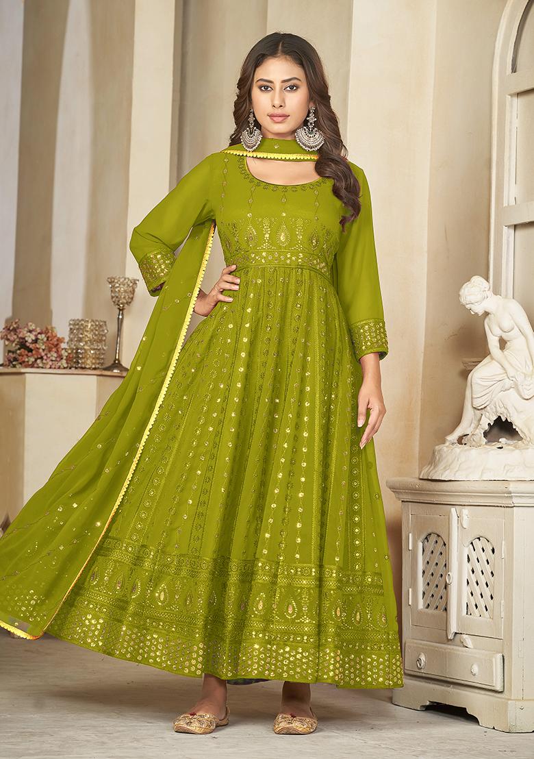Light Green Georgette Embroidered Anarkali Set With Dupptta