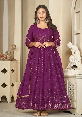 Purple Georgette Embroidered Anarkali Set With Dupptta
