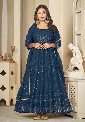 Rama Georgette Embroidered Anarkali Set With Dupptta