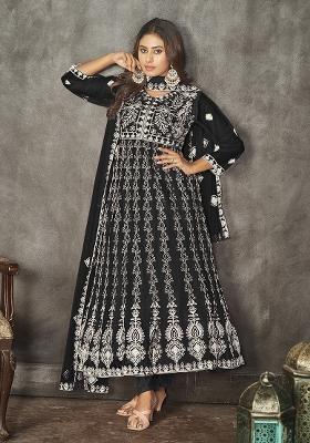 Black Net Embroidered Anarkali Set With Dupptta