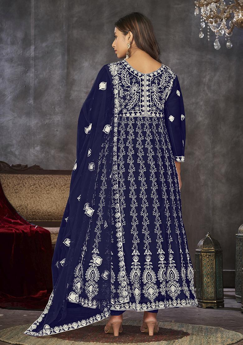 Blue Net Embroidered Anarkali Set With Dupptta