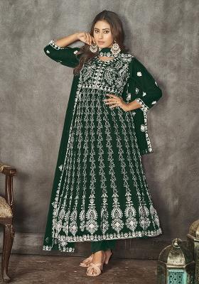 Green Net Embroidered Anarkali Set With Dupptta