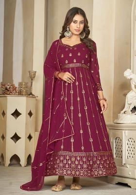 Dark Pink Georgette Embroidered Anarkali Set With Dupptta
