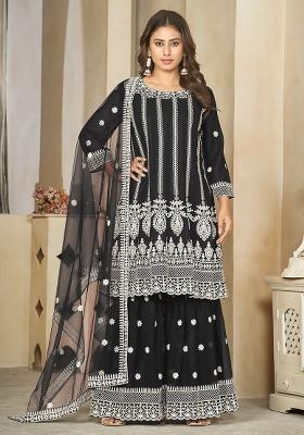 Black Georgette Embroidered Anarkali Set With Dupptta