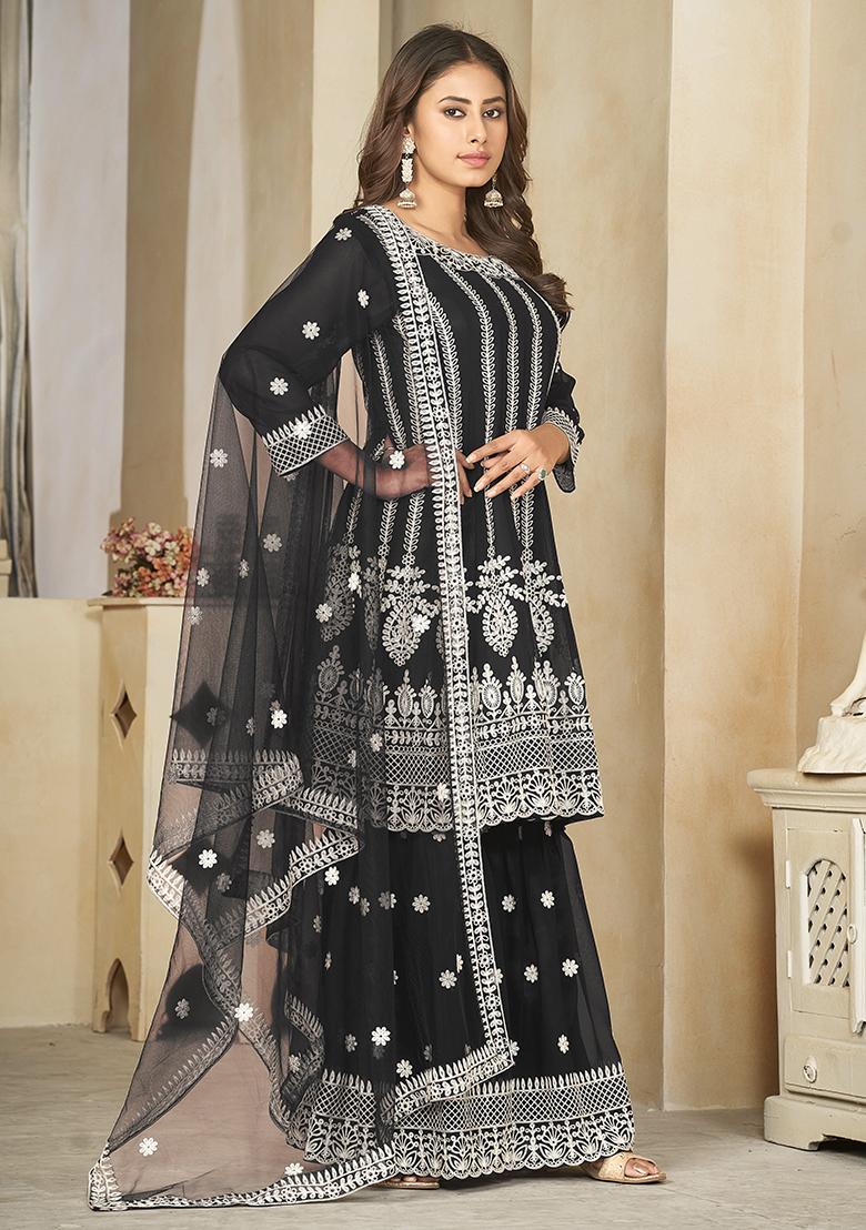 Black Georgette Embroidered Anarkali Set With Dupptta