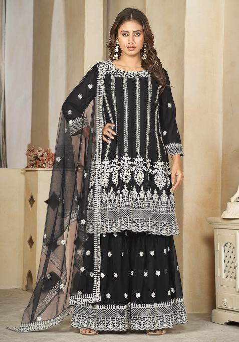 Black Georgette Embroidered Anarkali Set With Dupptta