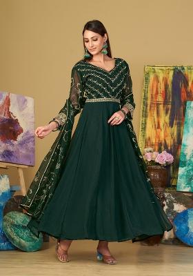 Green Georgette Embroidered Anarkali Set With Dupptta