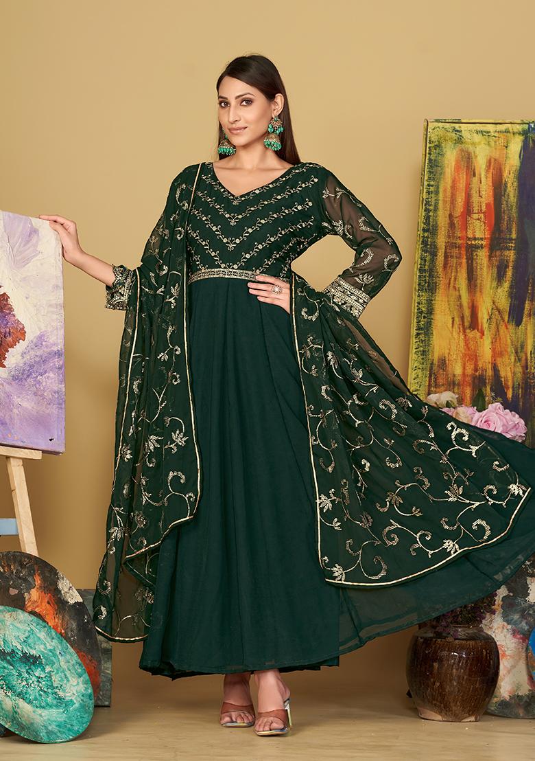 Green Georgette Embroidered Anarkali Set With Dupptta