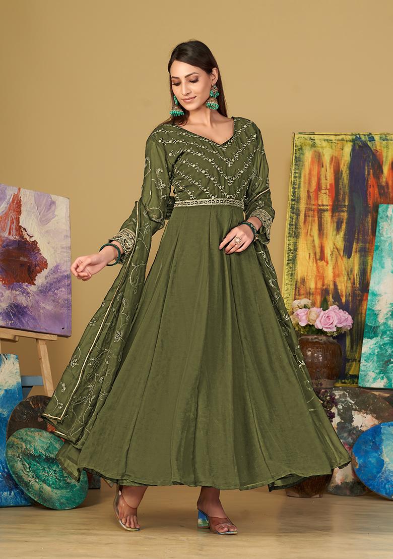 Light Green Georgette Embroidered Anarkali Set With Dupptta