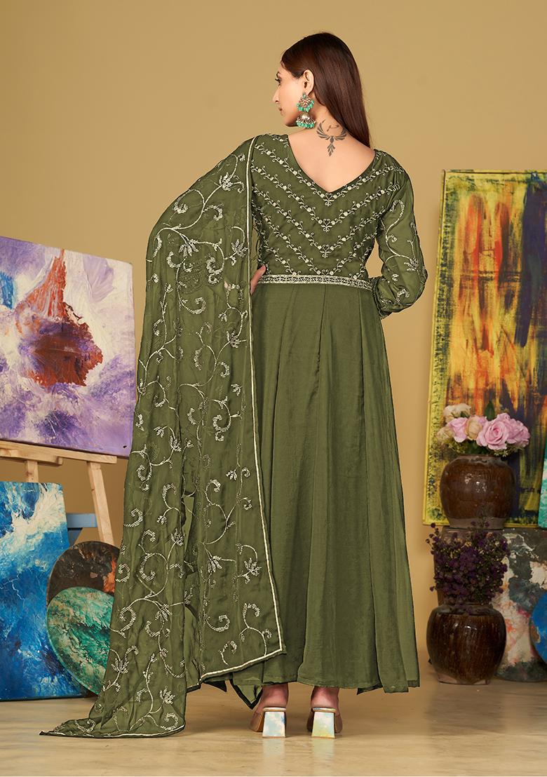 Light Green Georgette Embroidered Anarkali Set With Dupptta