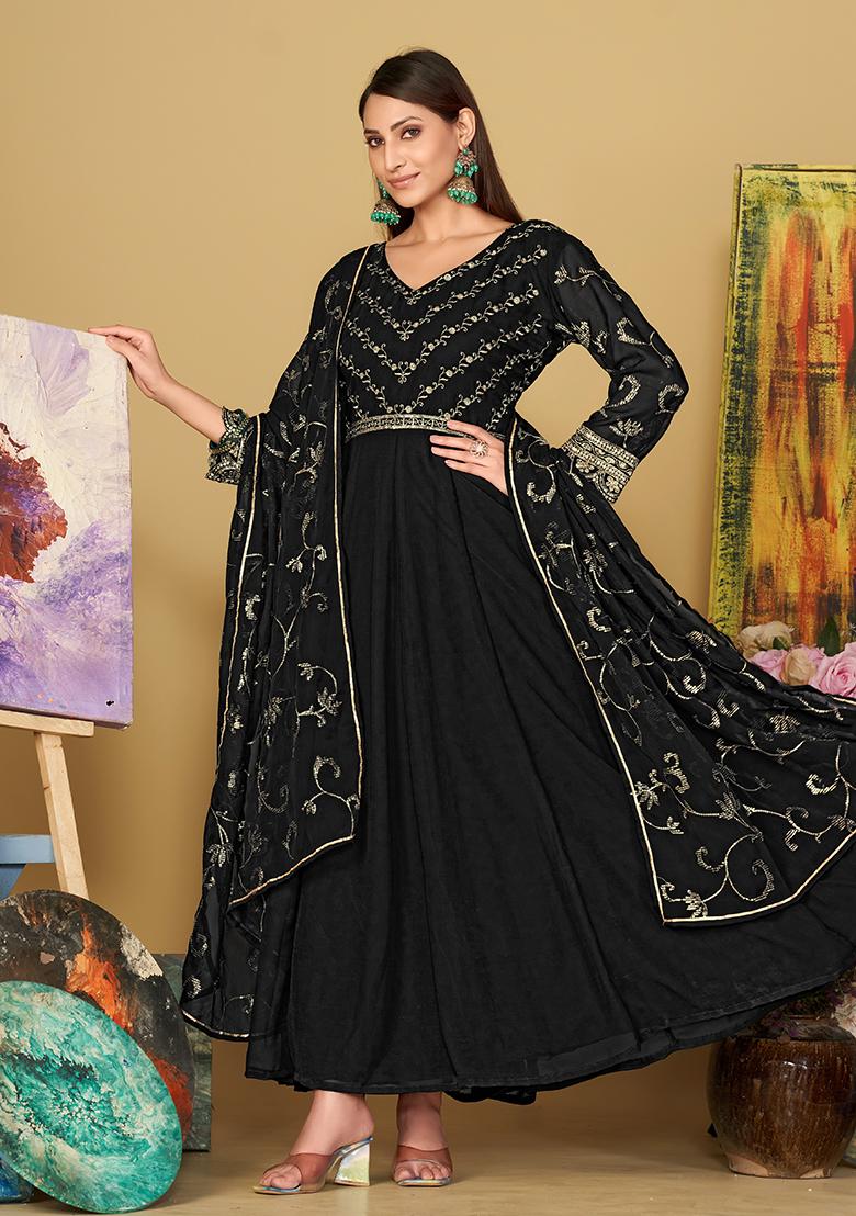 Black Georgette Embroidered Anarkali Set With Dupptta