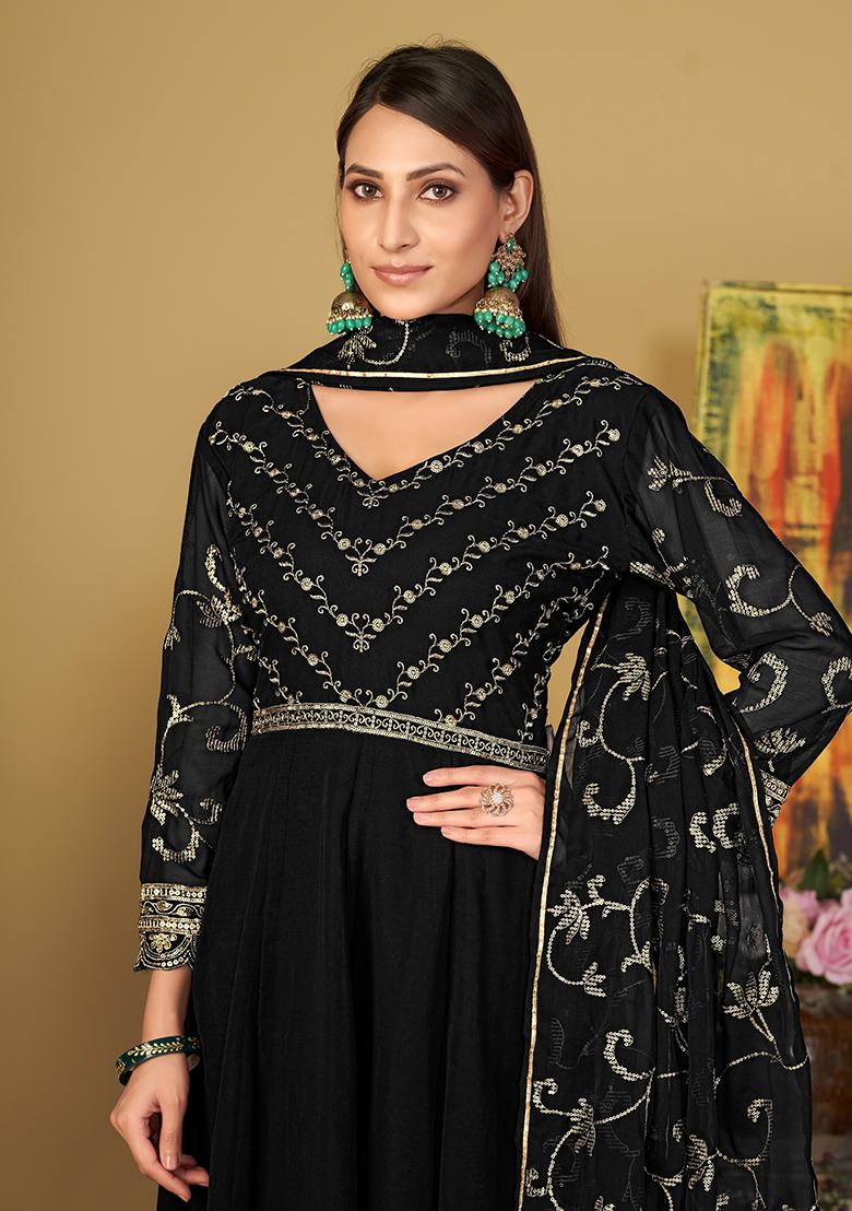 Black Georgette Embroidered Anarkali Set With Dupptta