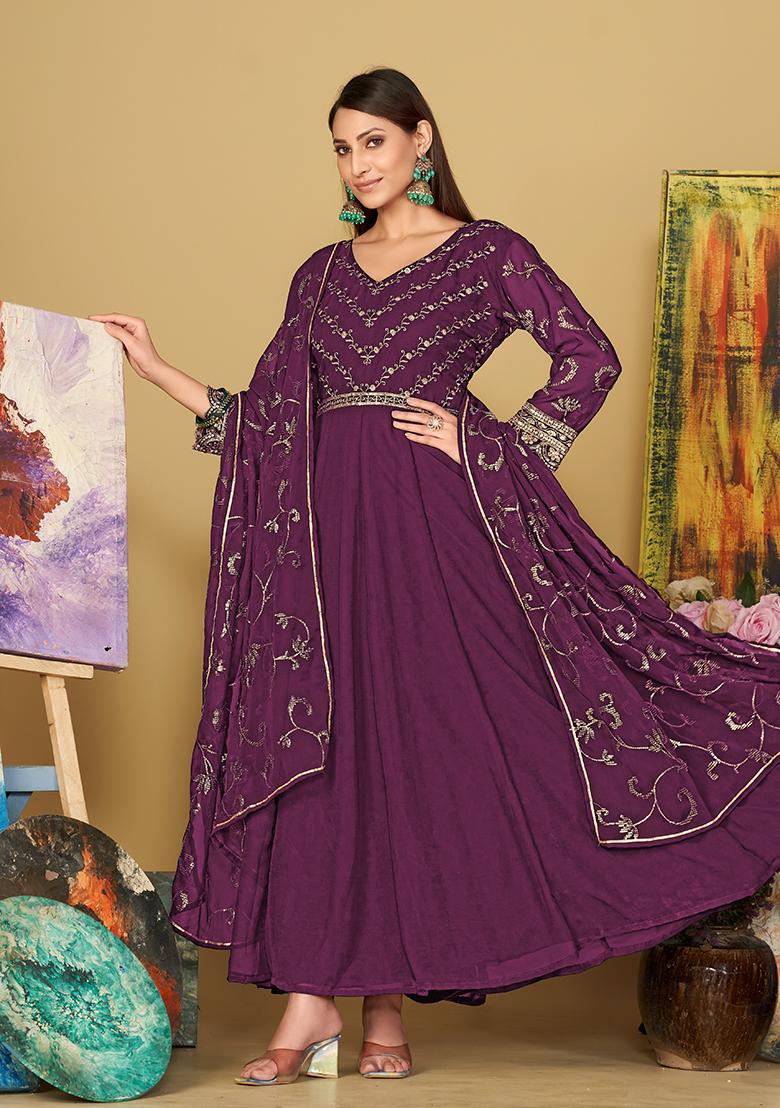 Purple Georgette Embroidered Anarkali Set With Dupptta