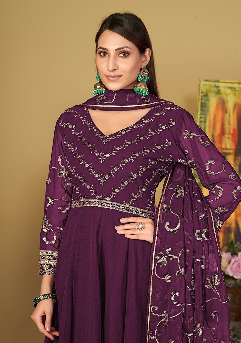Purple Georgette Embroidered Anarkali Set With Dupptta