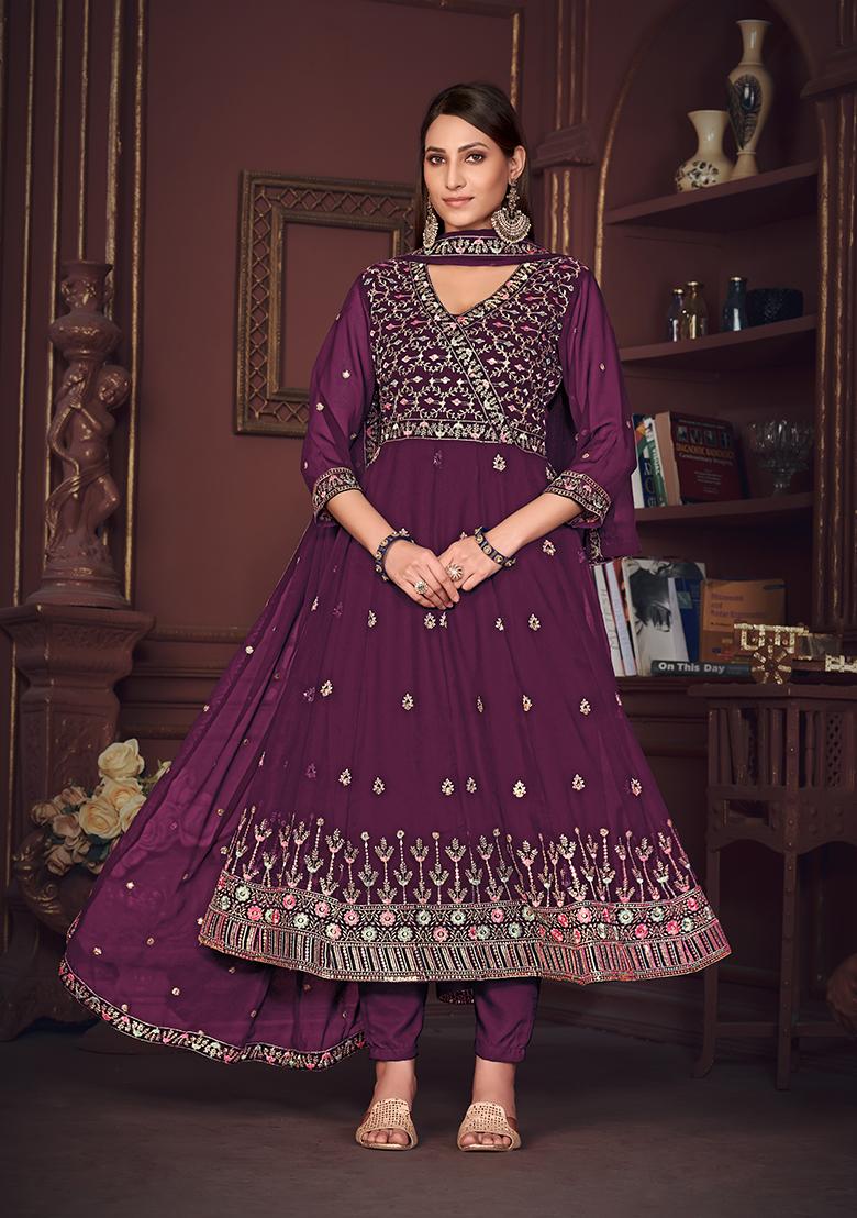 Purple Georgette Embroidered Anarkali Set With Dupptta