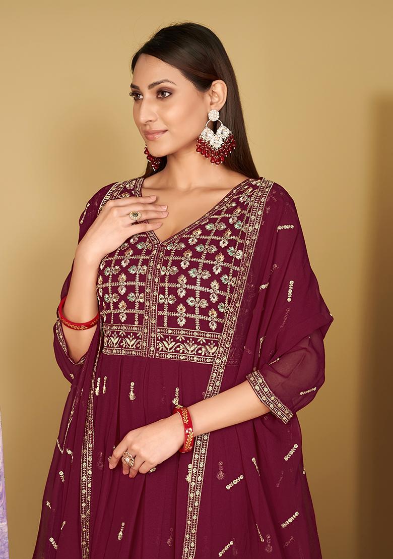 Pink Georgette Embroidered Anarkali Set With Dupptta