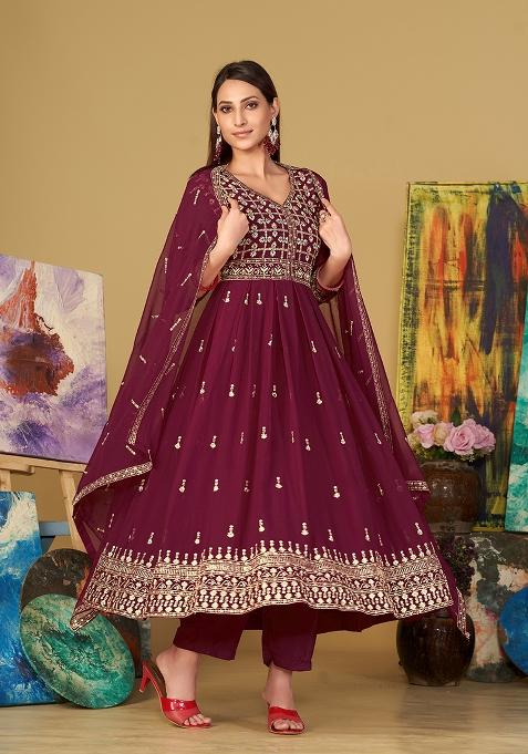 Pink Georgette Embroidered Anarkali Set With Dupptta