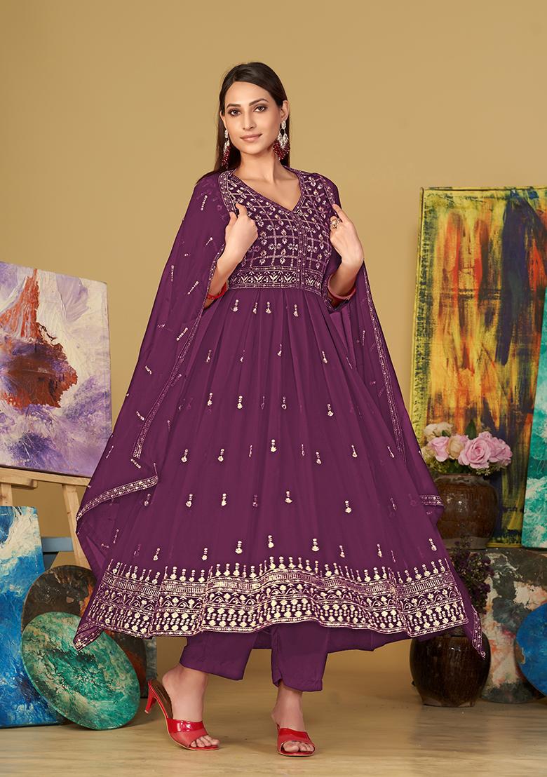 Purple Georgette Embroidered Anarkali Set With Dupptta