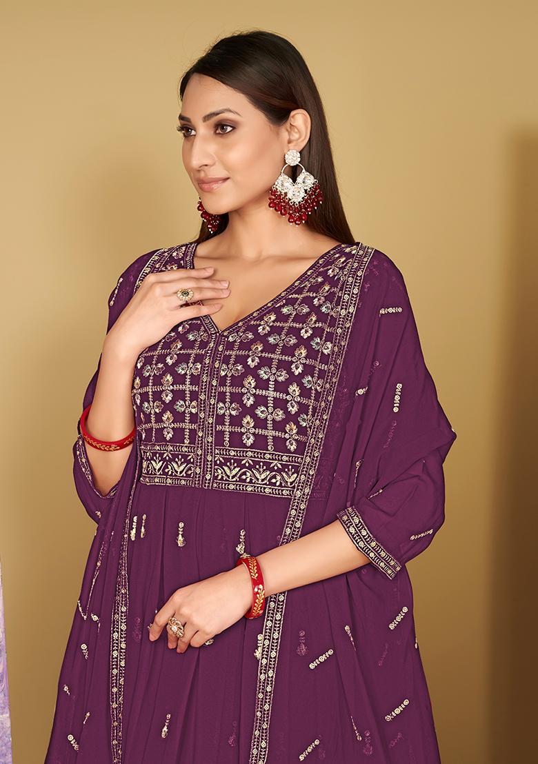 Purple Georgette Embroidered Anarkali Set With Dupptta