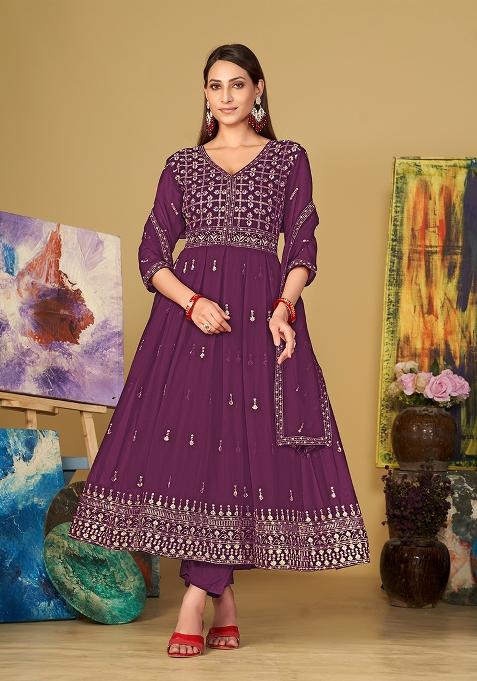 Purple Georgette Embroidered Anarkali Set With Dupptta