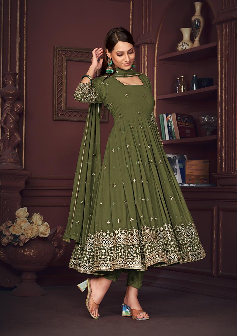 Light Green Georgette Embroidered Anarkali Set With Dupptta