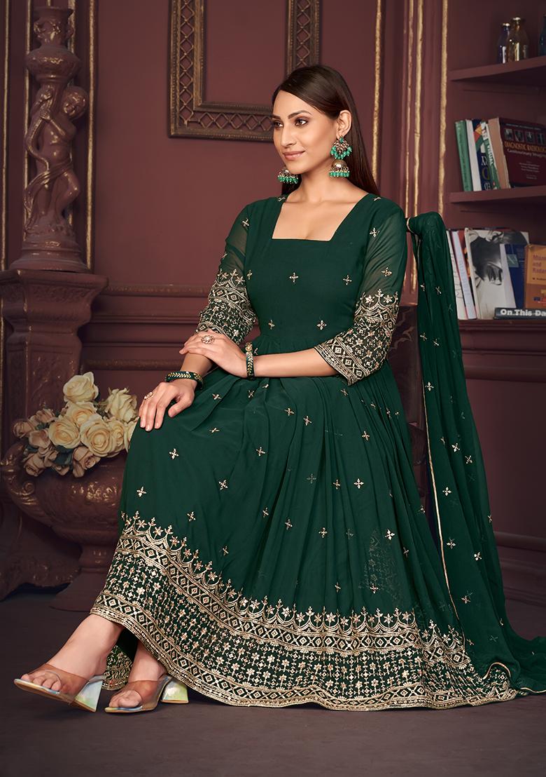 Green Georgette Embroidered Anarkali Set With Dupptta