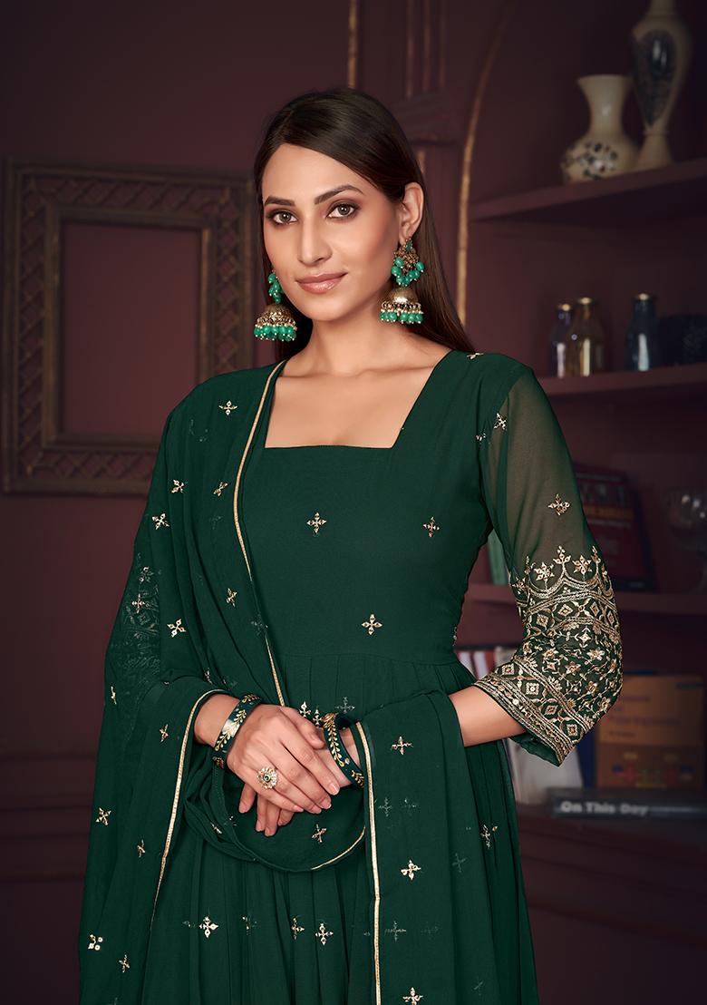 Green Georgette Embroidered Anarkali Set With Dupptta