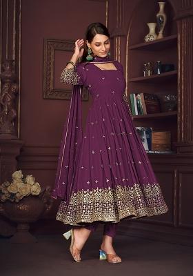 Purple Georgette Embroidered Anarkali Set With Dupptta