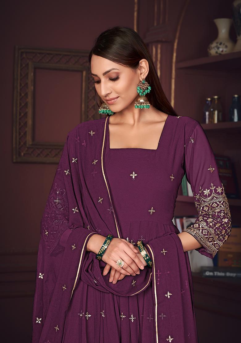Purple Georgette Embroidered Anarkali Set With Dupptta