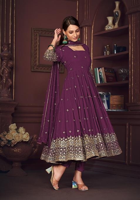 Purple Georgette Embroidered Anarkali Set With Dupptta