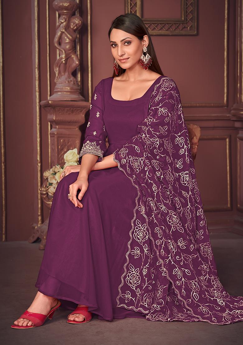 Purple Georgette Embroidered Anarkali Set With Dupptta