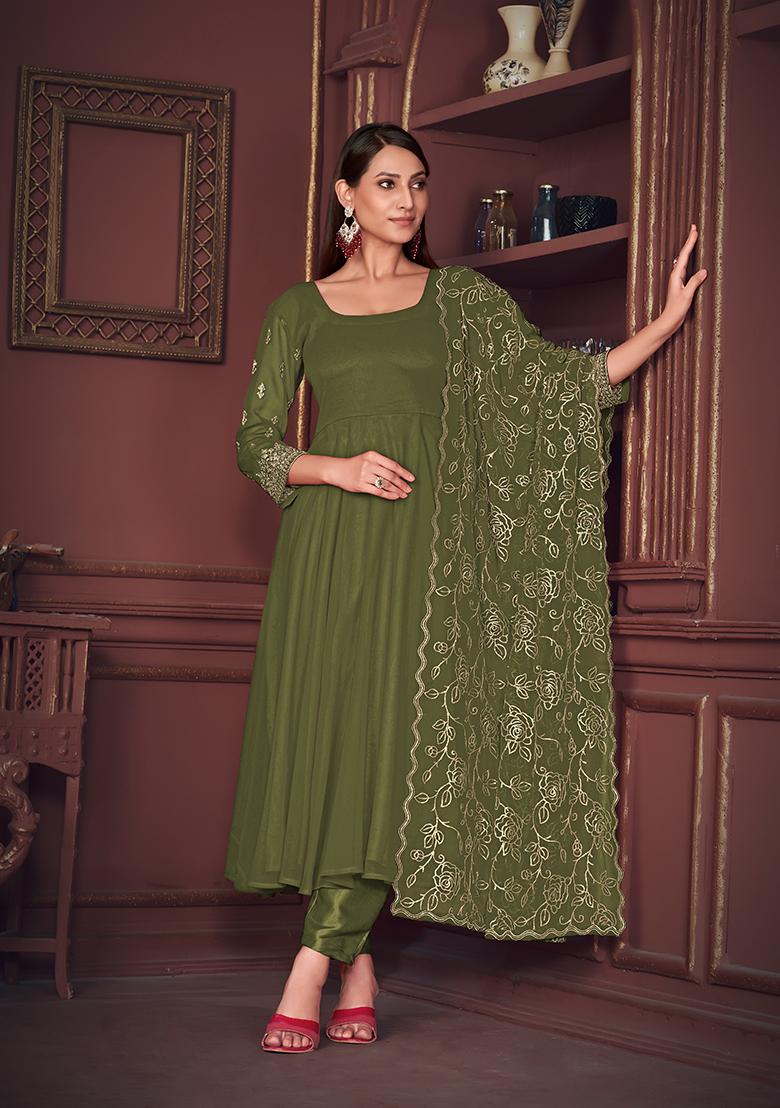 Light Green Georgette Embroidered Anarkali Set With Dupptta