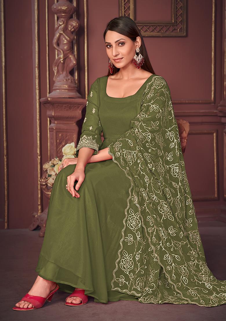 Light Green Georgette Embroidered Anarkali Set With Dupptta
