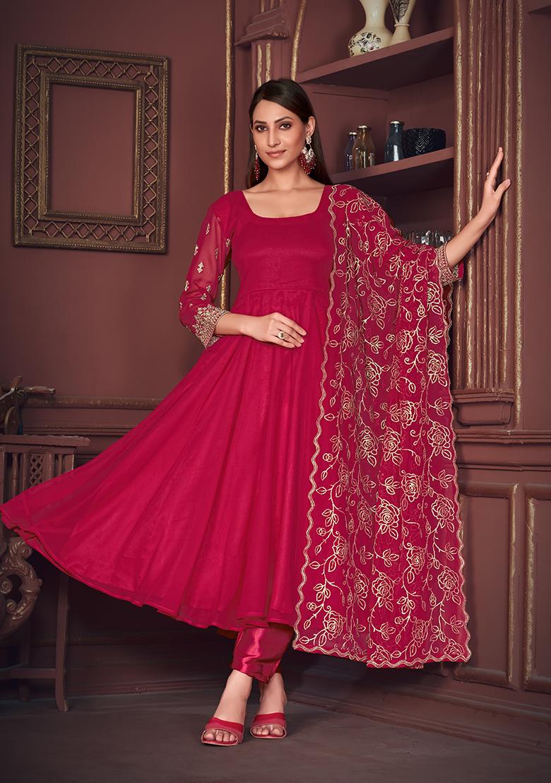 Pink Georgette Embroidered Anarkali Set With Dupptta