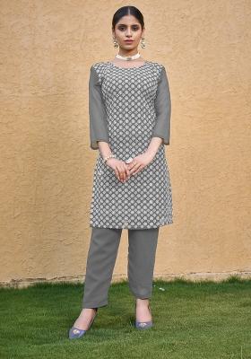 Grey Georgette Embroidered Salwar Kameez