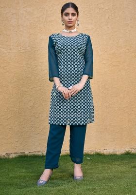 Teal Blue Georgette Embroidered Salwar Kameez