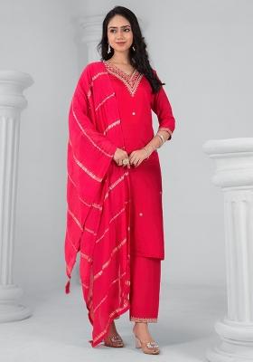 Pink Rayon Embroidered Salwar Kameez With Dupptta