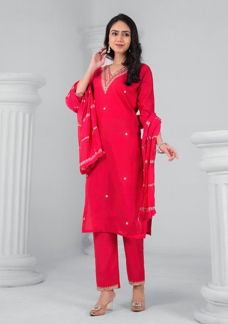 Pink Rayon Embroidered Salwar Kameez With Dupptta