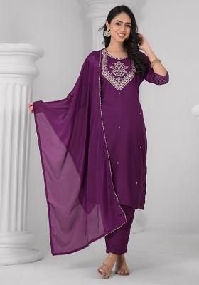 Purple Rayon Embroidered Salwar Kameez With Dupptta