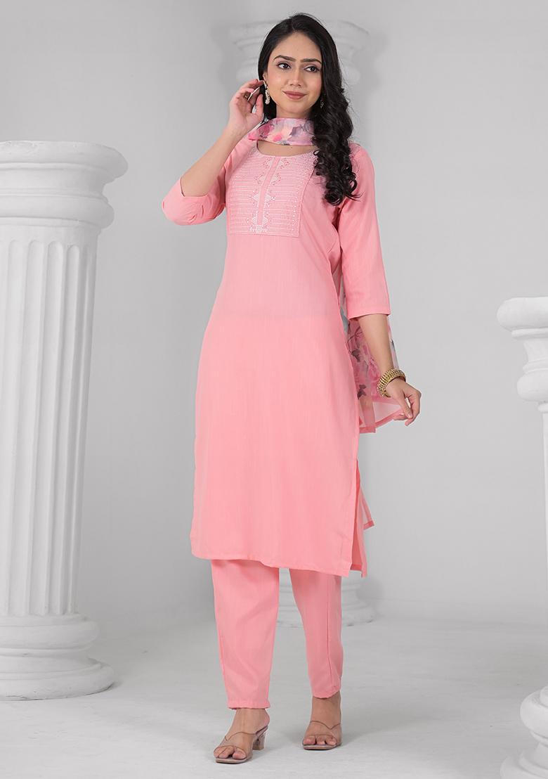 Pink Rayon Embroidered Salwar Kameez With Dupptta