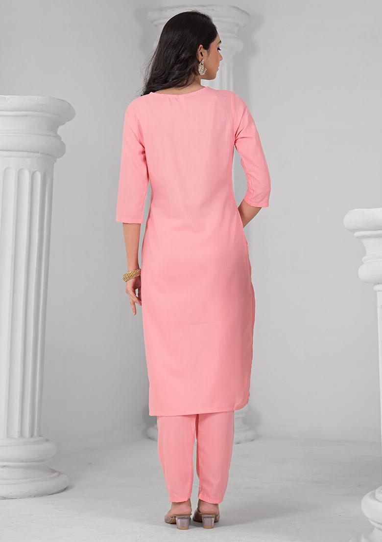 Pink Rayon Embroidered Salwar Kameez With Dupptta