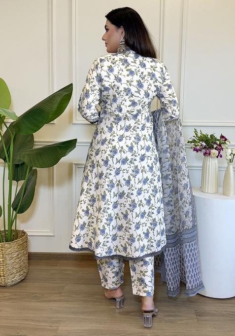 Off White Cotton Floral Print Salwar Kameez With Dupptta